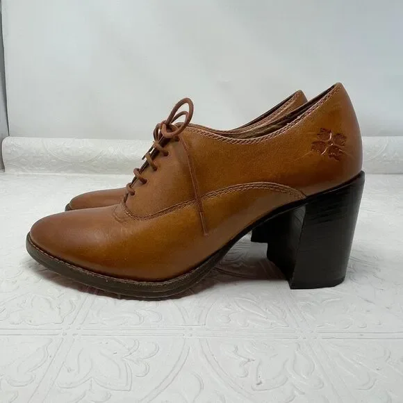 Patricia Nash Anna Brown Leather Lace Up Block Heel Oxford Pump Heels Size 8 - Picture 4 of 7